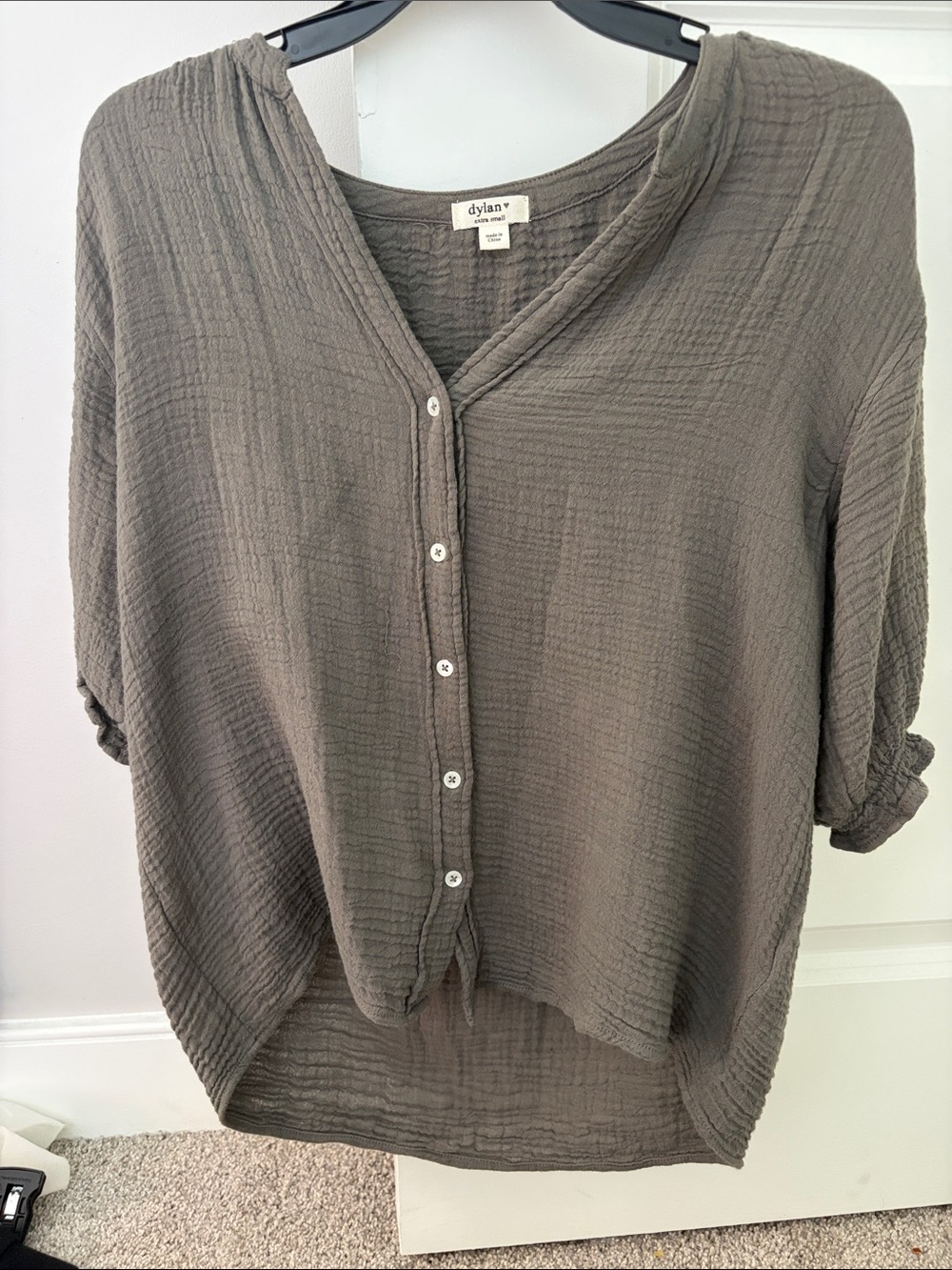 dylan olive-gray textured button-down blouse